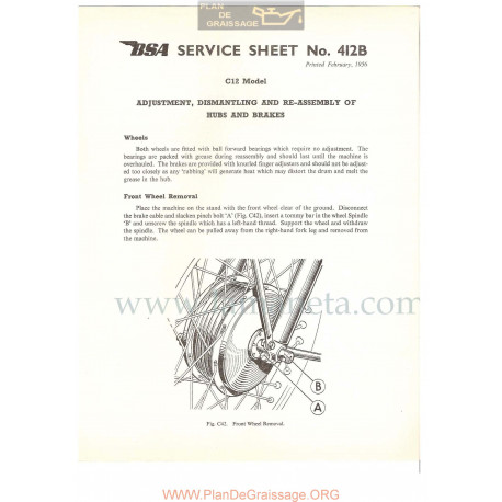 Bsa Service Sheet N 412b P1956 Desmontaje Y Montaje Carretes Y Frenos Modelos Grupo  C12 Ingles