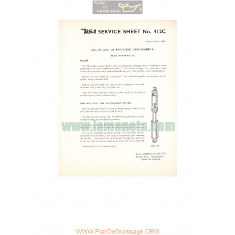 Bsa Service Sheet N 412c P1958 C12 D3 D5 Swinging Arm Models Rear Suspension