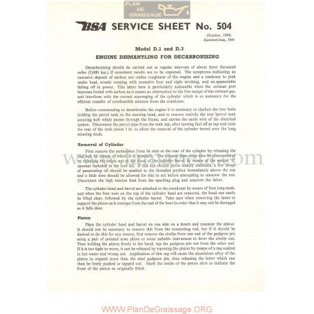 Bsa Service Sheet N 504 P1956 Desmontaje Para Limpieza De Descarbonizacion  Modelos Grupo D1 Y D3 Ingles
