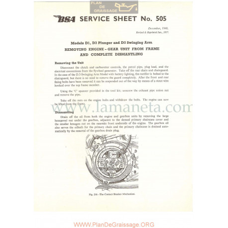 Bsa Service Sheet N 505 P1956 Desmonatje Motor Y Otros Elementos  Modelos Grupo  D1 D3 Plunger Y D3 Ingles