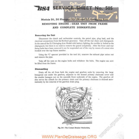 Bsa Service Sheet N 505 P1960 Engine Gear D1 Plunger D3 D5 D7