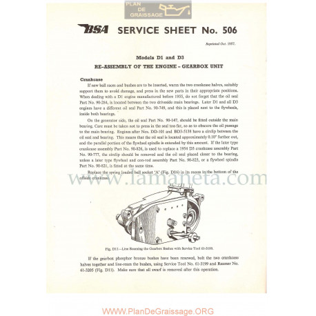 Bsa Service Sheet N 506 P1956 Montaje Motor Y Caja Cambio Modelos Grupo D1 Y D3 I