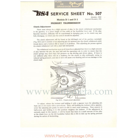 Bsa Service Sheet N 507 P1956 Transmision Primaria Modelos Grupo D1 Y D3 Ingles