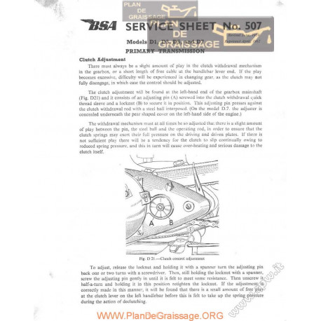 Bsa Service Sheet N 507 P1962 Primary Transmission D1 D3 D5 D7