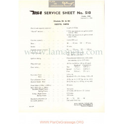 Bsa Service Sheet N 510 P1956 Datos De Interes Modelos Grupo  D1 Y D3 Ingles