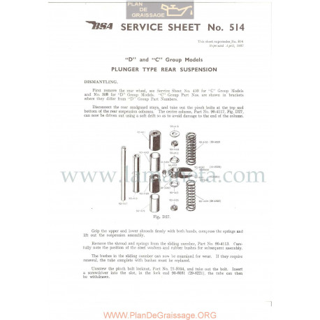 Bsa Service Sheet N 514 P1956 Suspension Trasera Plunger Modelos Grupo  D Y C Ingles
