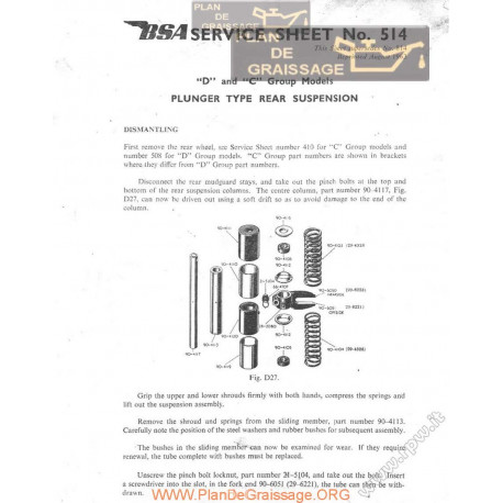 Bsa Service Sheet N 514 P1963 D C Plunger Rear Suspension