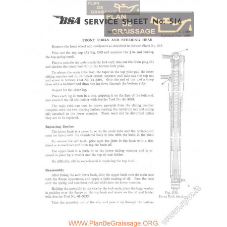 Bsa Service Sheet N 516 P1960 Front Forks Steering Head D7