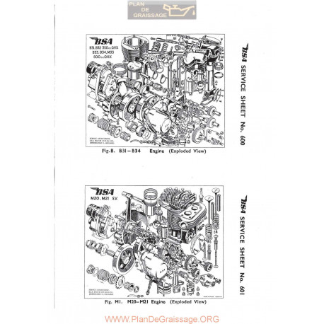 Bsa Service Sheet N 600 602a P1967 Exploded Views