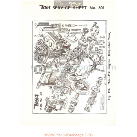 Bsa Service Sheet N 601 P1956 Motor Despiece Modelo Grupo M20 Y M21 Ingles