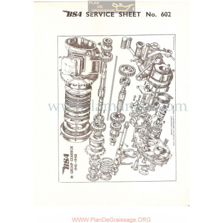 Bsa Service Sheet N 602 P1956 Caja Cambio Despiece Modelo Grupo M 1941 1948 Ingles
