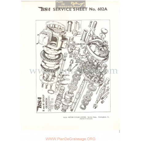 Bsa Service Sheet N 602a P1956 Caja Cambio Despiece Modelo Grupo B Y M Ingles