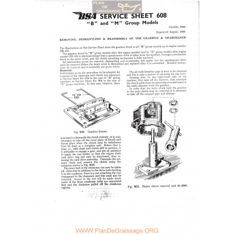 Bsa Service Sheet N 608 P1967 Gearbox Plunger Rigid