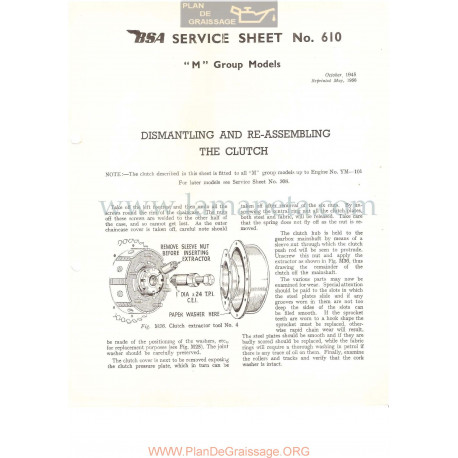 Bsa Service Sheet N 610 P1956 Desmontaje Y Montaje Embrague Modelos Grupo M Ingles