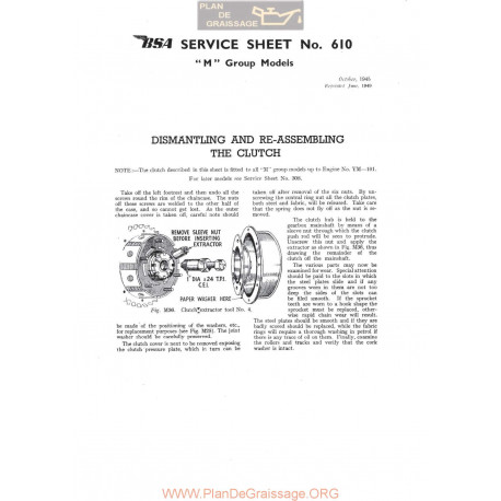 Bsa Service Sheet N 610 P1967 Clutch M Models