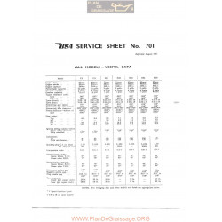 Bsa Service Sheet N 701 704 P1967 Data
