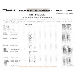 Bsa Service Sheet N 704 P1959 Piston Clearances All Models