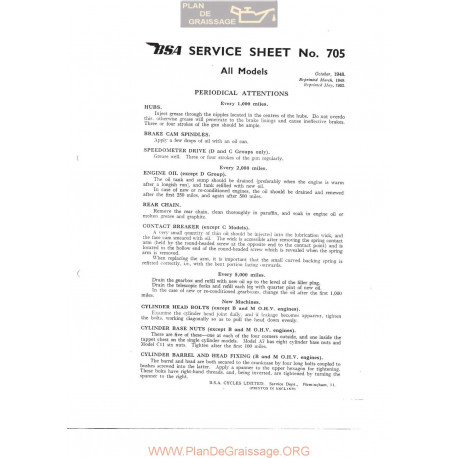 Bsa Service Sheet N 705 P1967 Carbs Maintainance