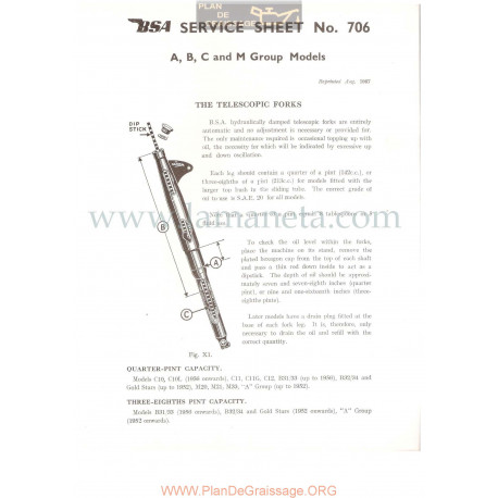 Bsa Service Sheet N 706 P1956 Horquilla Telescopica Modelos Grupo  A B C Y M Ingles