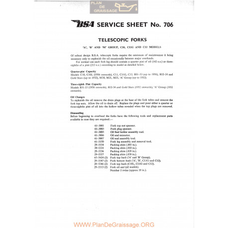 Bsa Service Sheet N 706 P1967 Tele Forks