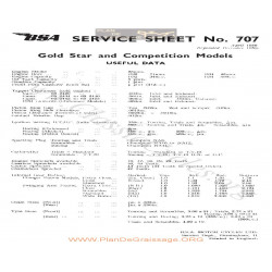 Bsa Service Sheet N 707 P1959 Useful Data Gold Star Competition