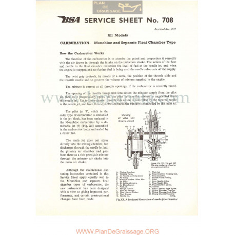 Bsa Service Sheet N 708 P1956 Carburador Monobloc Y Cuba Separada Todos Modelos Ingles
