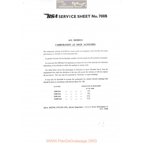 Bsa Service Sheet N 708b P1967 Carbs And Altitude