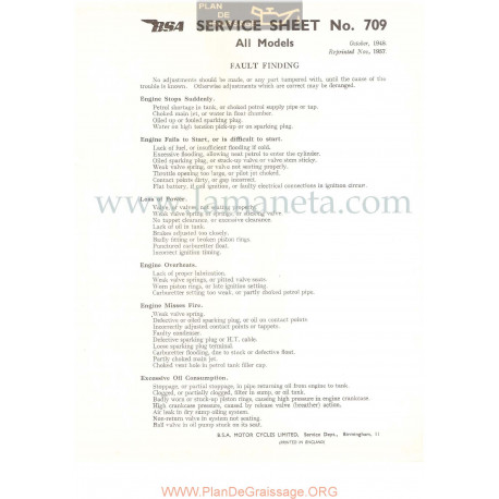 Bsa Service Sheet N 709 P1956 Deteccion Fallos Modelos Grupo Todos Ingles