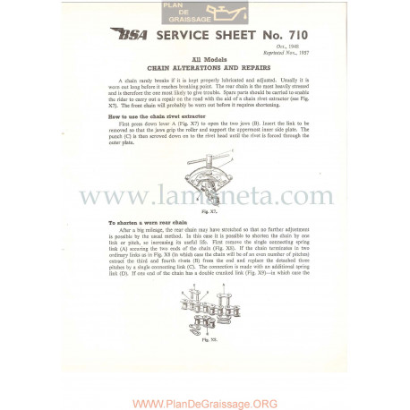 Bsa Service Sheet N 710 P1956 Alteraciones Cadena Y Reparaciones Modelos Grupo Todos Ingles