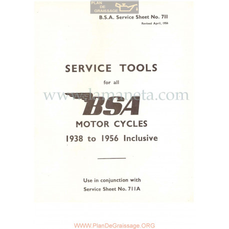 Bsa Service Sheet N 711 P1956 Herramientas Servicio Motocicletas 1938 A 1956 Ingles