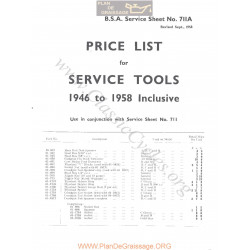 Bsa Service Sheet N 711a P1959 Service Tools Price List