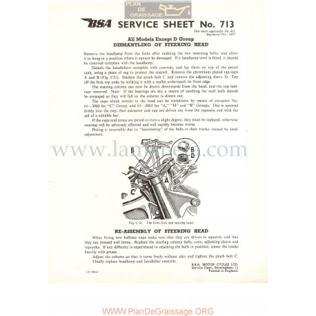 Bsa Service Sheet N 713 P1956 Desmantelamiento Pipa Direccion Modelos Grupo Todos Menos D Ingles