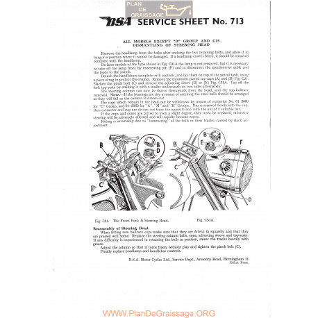 Bsa Service Sheet N 713 P1967 Steering Head