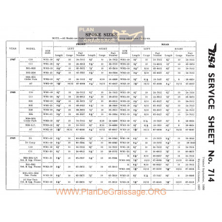 Bsa Service Sheet N 714 P1959 Spok Sizes Groupe D