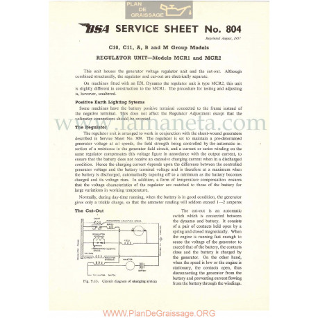 Bsa Service Sheet N 804 P1956 Regulador Mod Mcr1 Y Mcr2 Modelos Grupo C10 C11 A B Y M Ingles