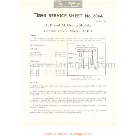 Bsa Service Sheet N 804a P1956 Regulador Mod Rb107 Modelos Grupo A B Y M Ingles