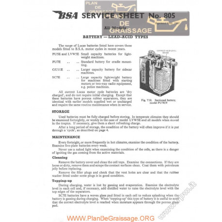 Bsa Service Sheet N 805 P1963 Bettry Lead Acid Types All Models