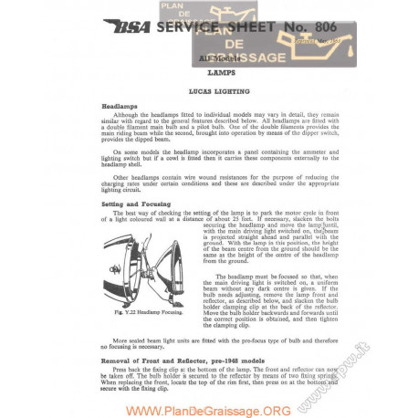 Bsa Service Sheet N 806 P1963 All Models Lamps Lucas