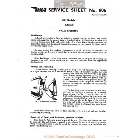 Bsa Service Sheet N 806 P1967 Lucas Lighting