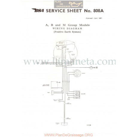 Bsa Service Sheet N 808a P1956 Esquema Electrico Modelos Grupo  A B Y M Positivo Tierra Ingles