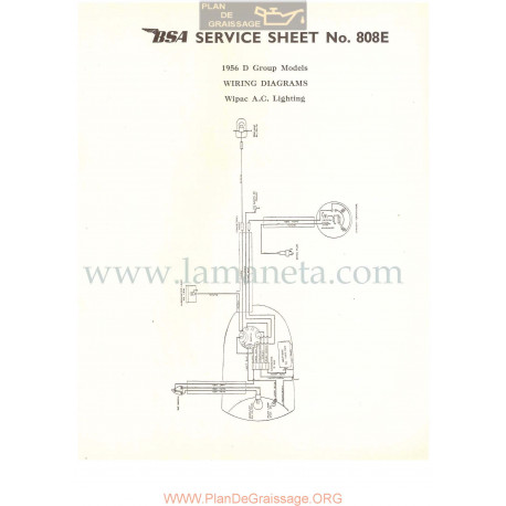 Bsa Service Sheet N 808e P1956 Esquema Electrico Modelos Grupo  D 1956 Wipac Iluminacion Ingles