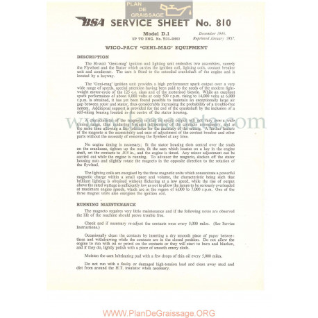 Bsa Service Sheet N 810 P1956 Wico Pacy Geni Mag Modelos Grupo D1 Ingles