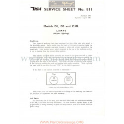 Bsa Service Sheet N 811 P1956 Wipac Iluminaciones Modelos Grupo D1 D3 Y C10l Ingles