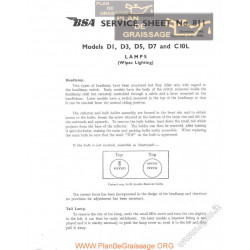 Bsa Service Sheet N 811 P1960 Lamps D1 D3 D5 D7 C10l