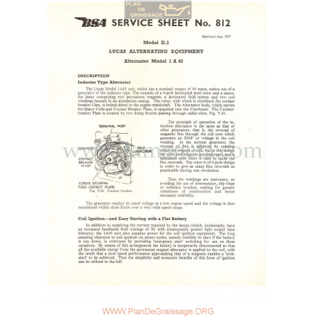 Bsa Service Sheet N 812 P1956 Lucas Alternador Equipamiento Mod 1 A 45 Modelos Grupo D1 Ingles