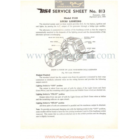 Bsa Service Sheet N 813 P1956 Lucas Iluminacion Modelo C11g Ingles