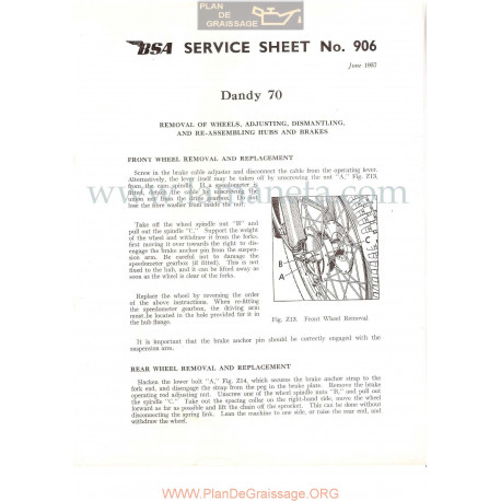 Bsa Service Sheet N 906 P1956 Frenos Montaje Y  Desmontaje Modelo Dandy 70 Ingles