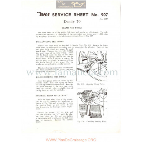 Bsa Service Sheet N 907 P1956 Cuadro Y Horquilla Modelo Dandy 70 Ingles