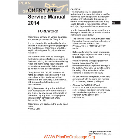 Chery A19 2014 Service Repair Manual
