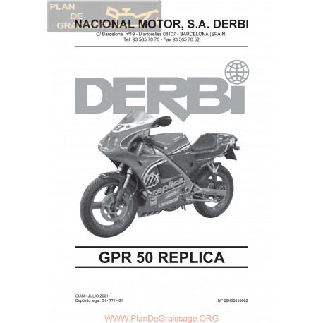 Derbi Gpr Replica 1999 2000 2001 Parts List